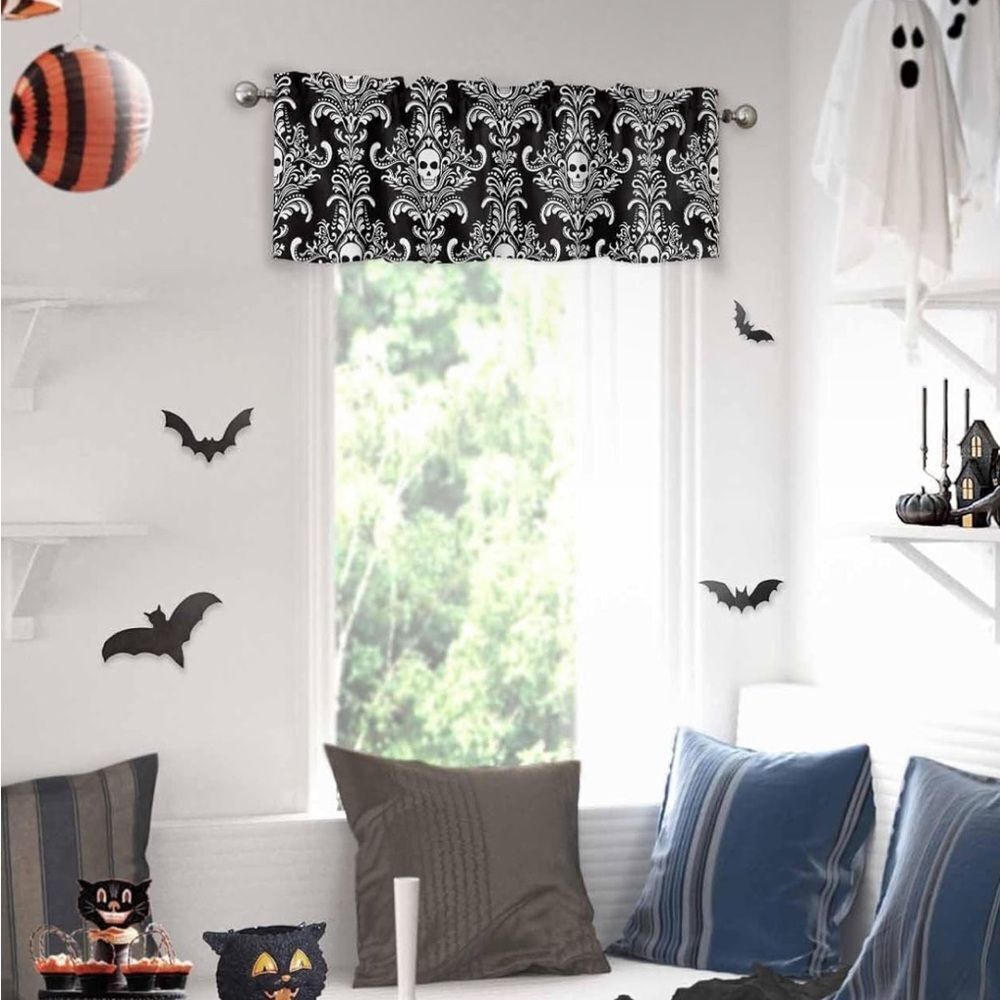Window Valance Rod Pocket Panel for Kitchen Bedroom Windows Halloween - Picture 4 of 7